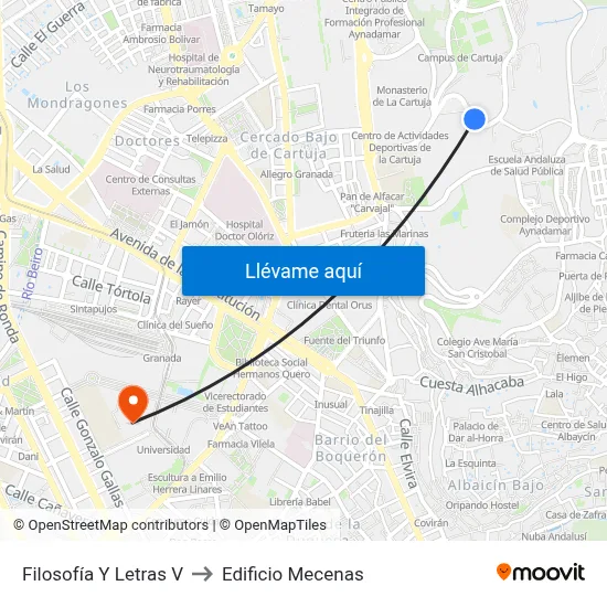 Filosofía Y Letras V to Edificio Mecenas map