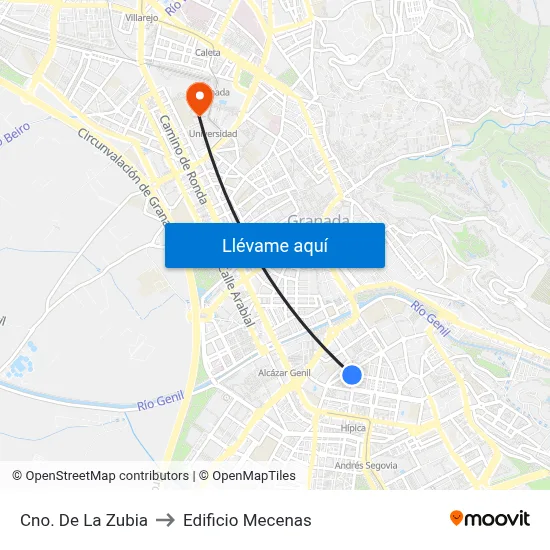 Cno. De La Zubia to Edificio Mecenas map