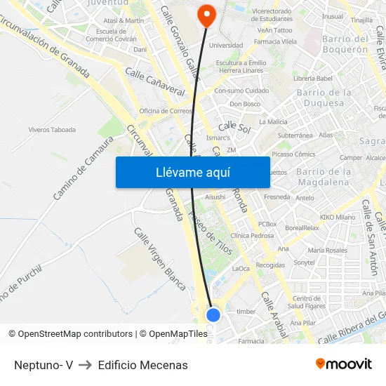 Neptuno- V to Edificio Mecenas map