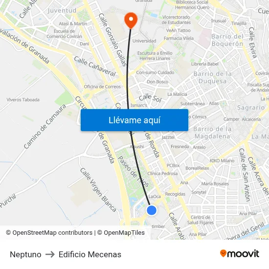 Neptuno to Edificio Mecenas map