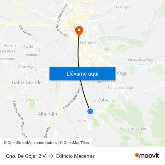 Cno. De Gójar 2 V to Edificio Mecenas map