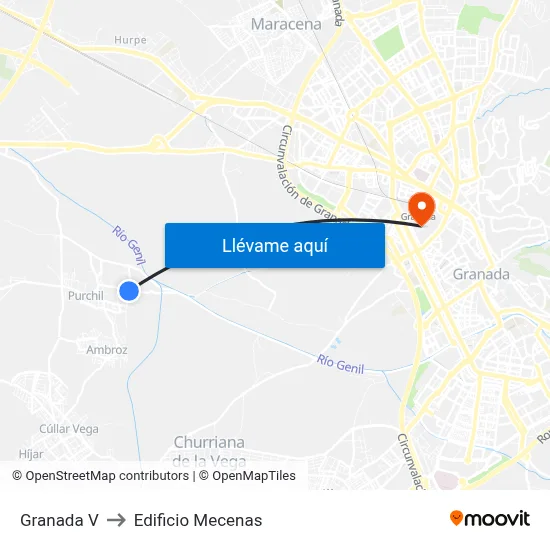 Granada V to Edificio Mecenas map
