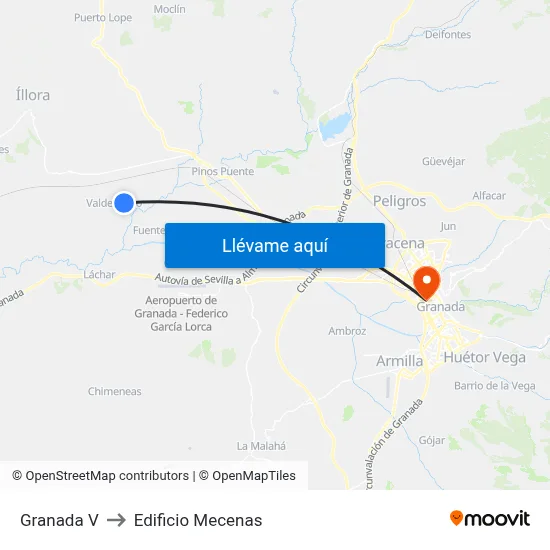 Granada V to Edificio Mecenas map