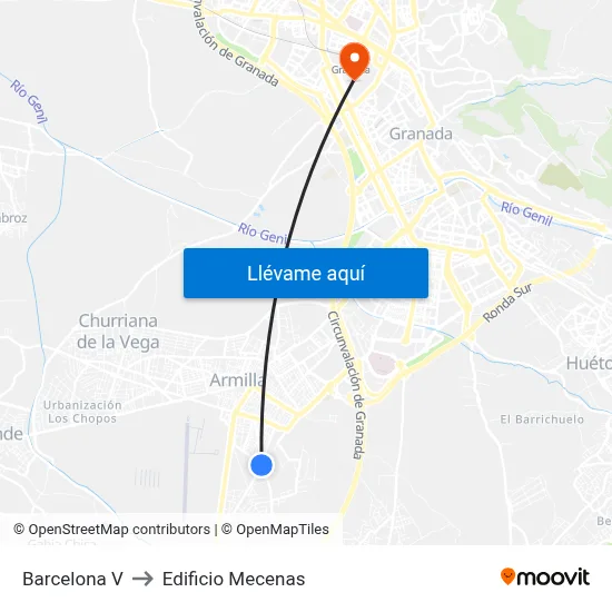Barcelona V to Edificio Mecenas map