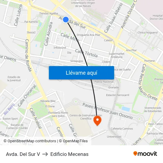 Avda. Del Sur V to Edificio Mecenas map
