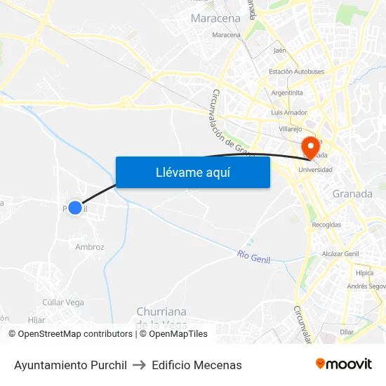 Ayuntamiento Purchil to Edificio Mecenas map