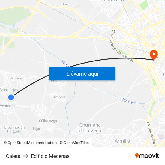 Caleta to Edificio Mecenas map