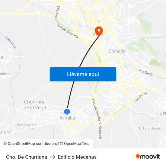 Cno. De Churriana to Edificio Mecenas map
