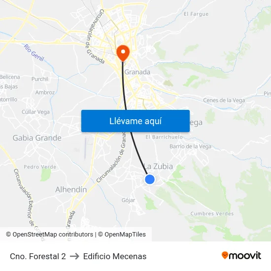 Cno. Forestal 2 to Edificio Mecenas map