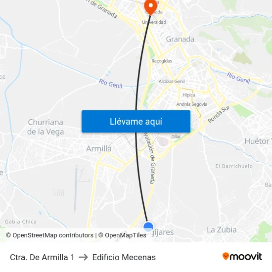 Ctra. De Armilla 1 to Edificio Mecenas map