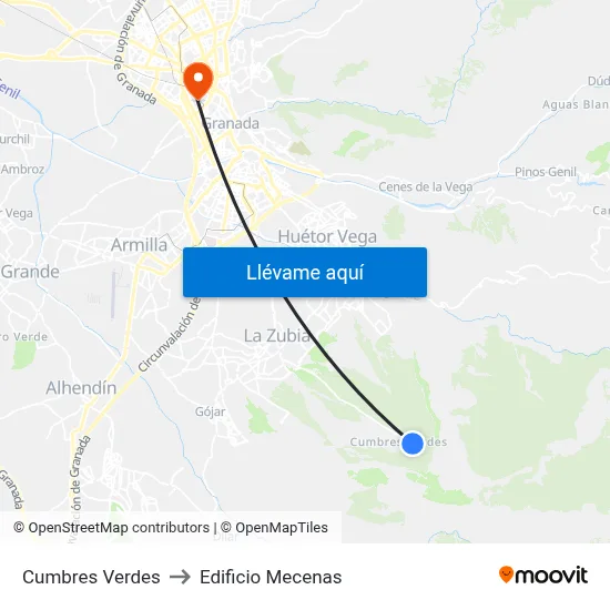 Cumbres Verdes to Edificio Mecenas map