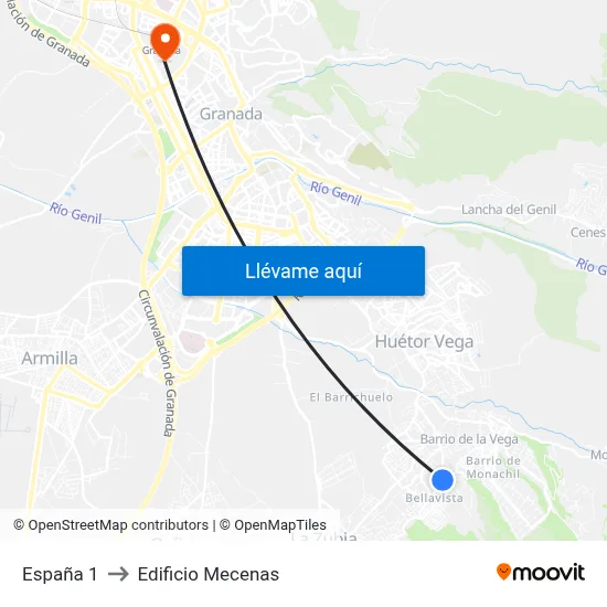 España 1 to Edificio Mecenas map