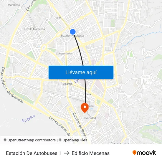 Estación De Autobuses 1 to Edificio Mecenas map