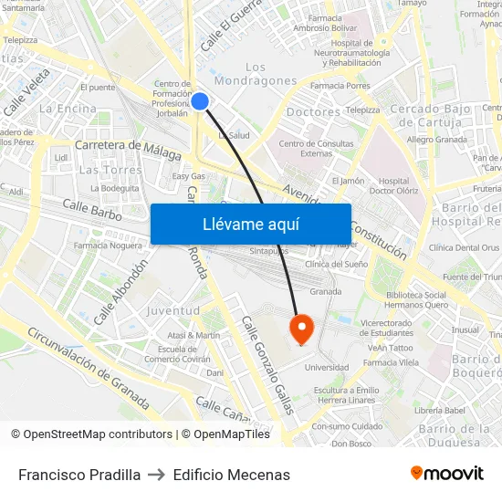 Francisco Pradilla to Edificio Mecenas map