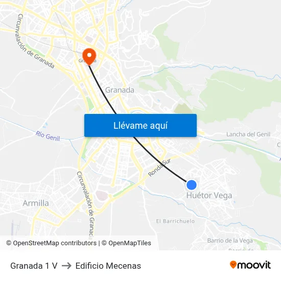 Granada 1 V to Edificio Mecenas map