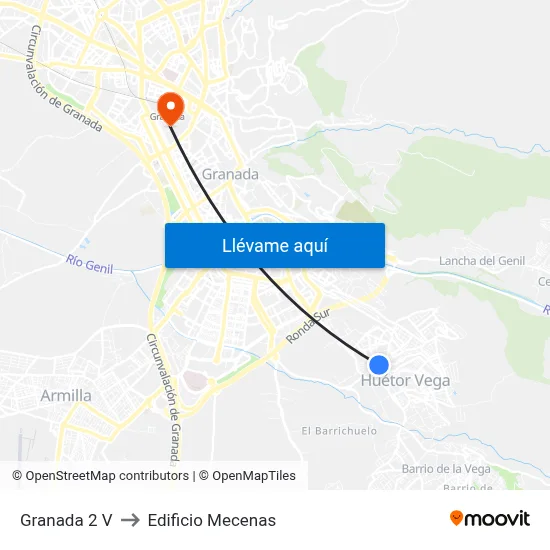 Granada 2 V to Edificio Mecenas map