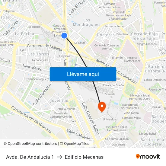Avda. De Andalucía 1 to Edificio Mecenas map