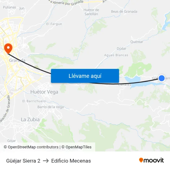 Güéjar Sierra 2 to Edificio Mecenas map