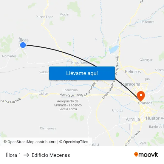 Íllora 1 to Edificio Mecenas map