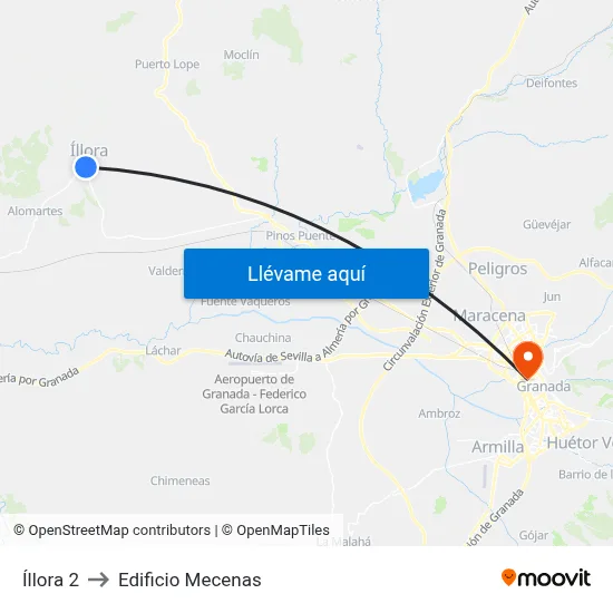 Íllora 2 to Edificio Mecenas map