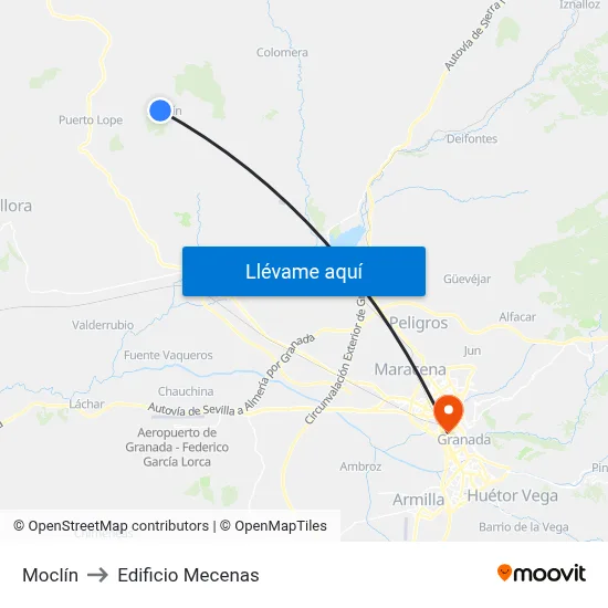 Moclín to Edificio Mecenas map