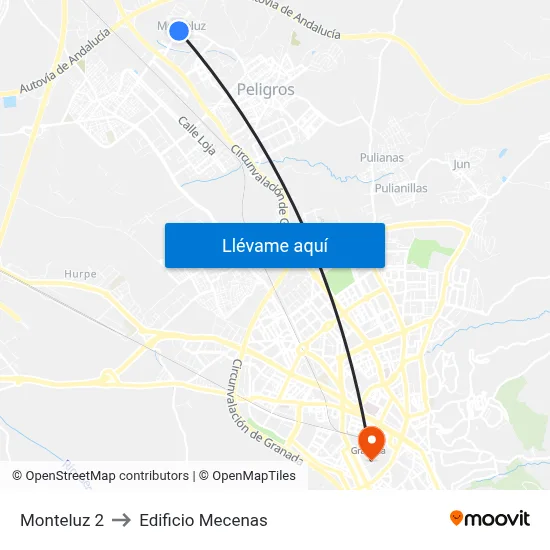 Monteluz 2 to Edificio Mecenas map