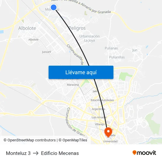 Monteluz 3 to Edificio Mecenas map