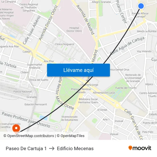 Paseo De Cartuja 1 to Edificio Mecenas map