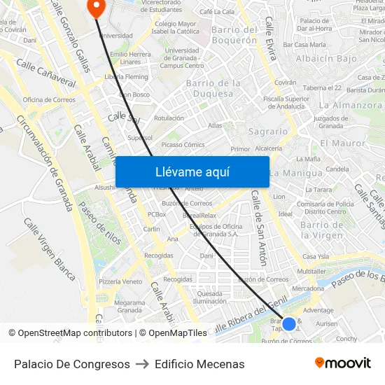 Palacio De Congresos to Edificio Mecenas map