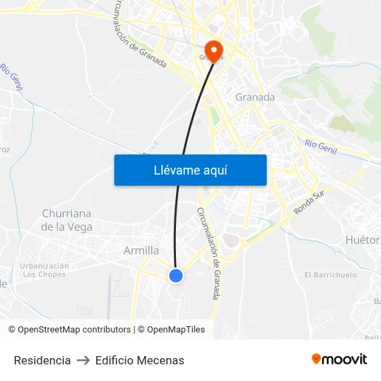 Residencia to Edificio Mecenas map