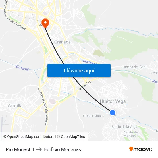 Río Monachil to Edificio Mecenas map