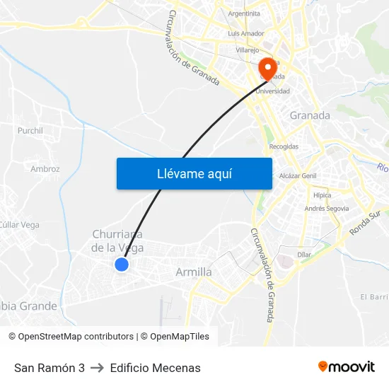 San Ramón 3 to Edificio Mecenas map