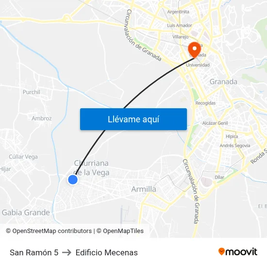 San Ramón 5 to Edificio Mecenas map