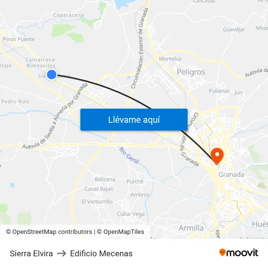 Sierra Elvira to Edificio Mecenas map