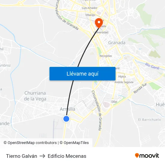Tierno Galván to Edificio Mecenas map