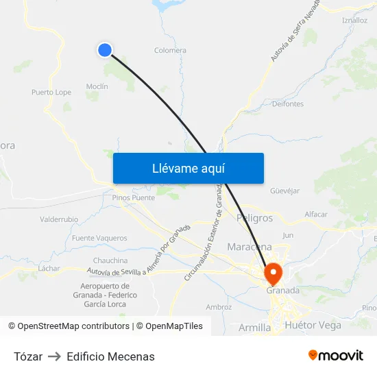 Tózar to Edificio Mecenas map