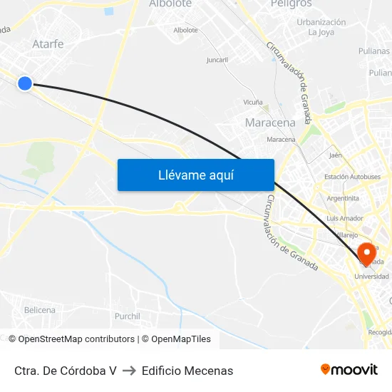 Ctra. De Córdoba V to Edificio Mecenas map