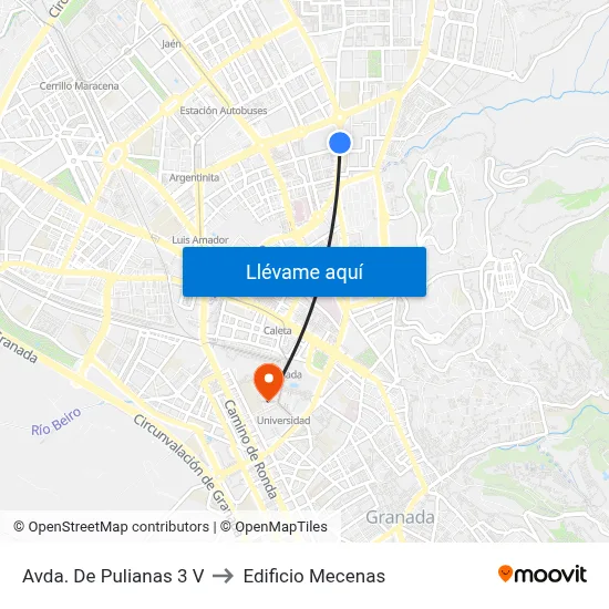 Avda. De Pulianas 3 V to Edificio Mecenas map