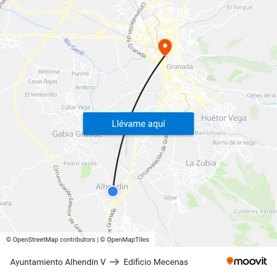 Ayuntamiento Alhendín V to Edificio Mecenas map