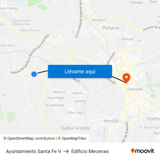 Ayuntamiento Santa Fe V to Edificio Mecenas map