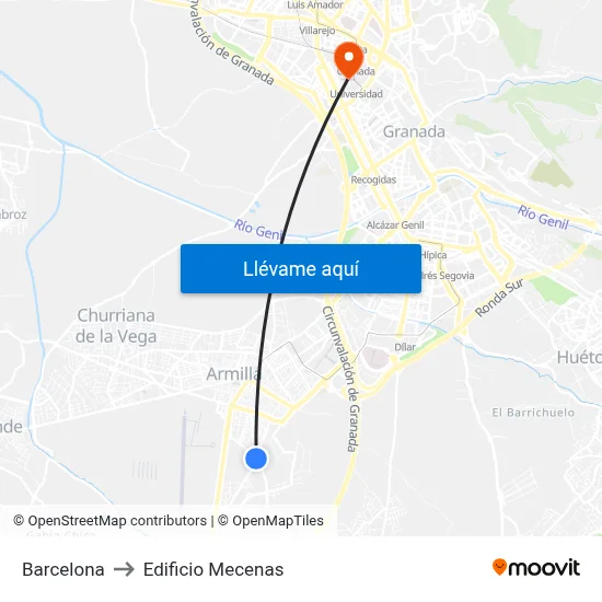 Barcelona to Edificio Mecenas map