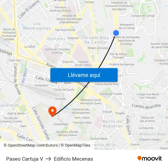 Paseo Cartuja V to Edificio Mecenas map