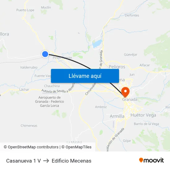 Casanueva 1 V to Edificio Mecenas map