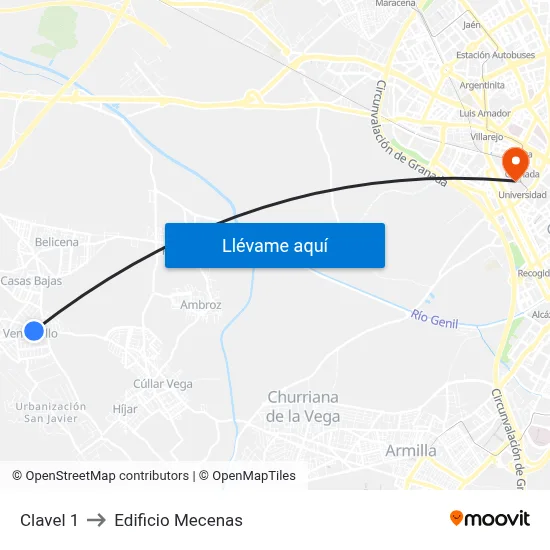 Clavel 1 to Edificio Mecenas map