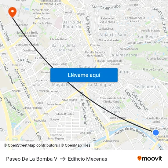 Paseo De La Bomba V to Edificio Mecenas map