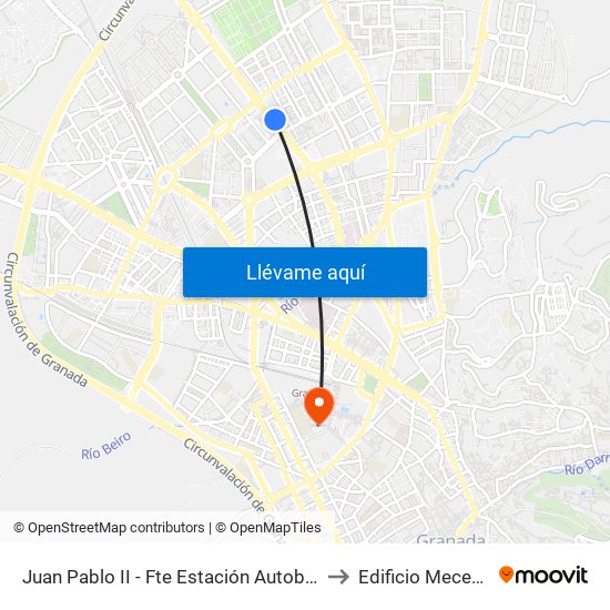 Juan Pablo II - Fte Estación Autobuses to Edificio Mecenas map