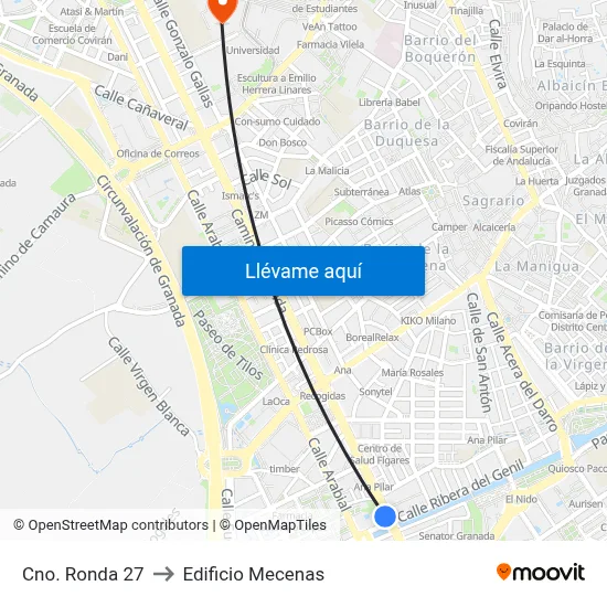 Cno. Ronda 27 to Edificio Mecenas map