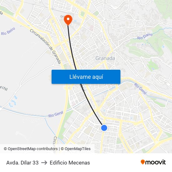 Avda. Dílar 33 to Edificio Mecenas map