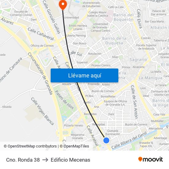 Cno. Ronda 38 to Edificio Mecenas map