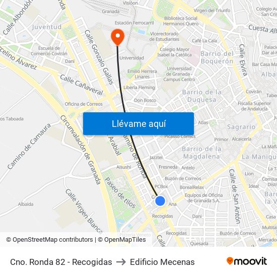 Cno. Ronda 82 - Recogidas to Edificio Mecenas map